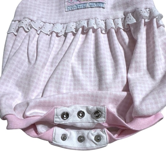 Vintage Healthtex Baby Bubble Romper – Pink Gingham, Eyelet Ruffle Sleeves - Picture 3 of 5